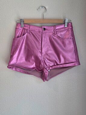 Superdown Pink Metallic Faux Leather Shorts Womens Small High Rise Hot Pants